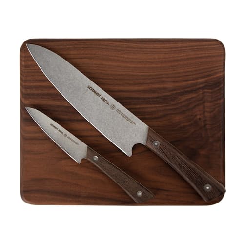 laydown image of 3 Pc Knife Set with Cutting Board