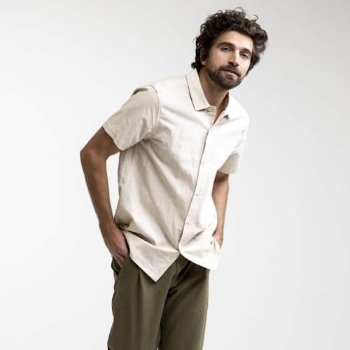 on model image of Classic Linen Short Sleeve Shirt